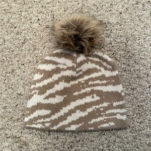 Tan and White Pom-Pom Beanie